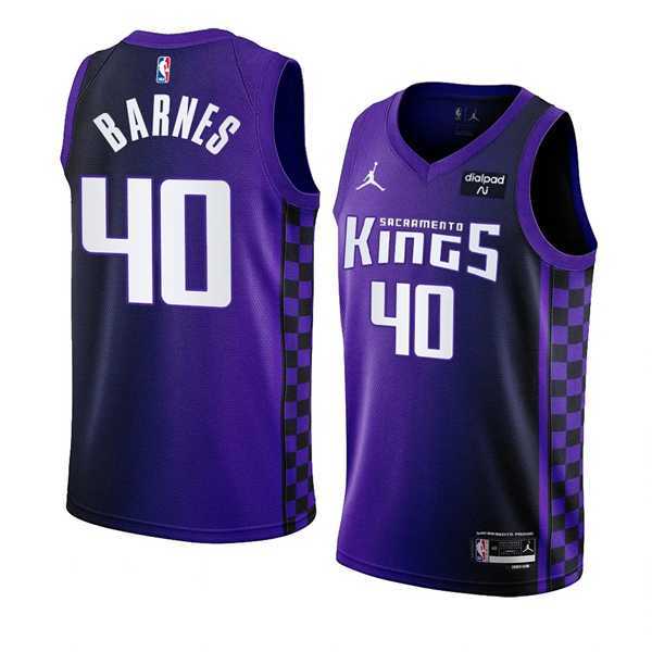 Mens Sacramento Kings #40 Harrison Barnes Purple 2023-24 Statement Edition Swingman Stitched Jersey Dzhi